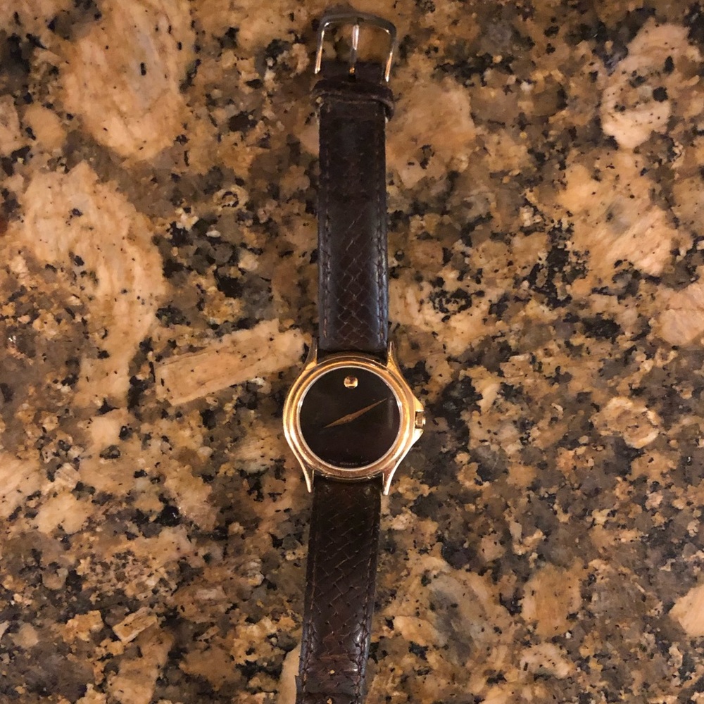 Unisex Movado black and gold watch